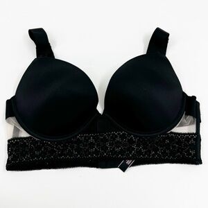 ✅ Victoria’s Secret Very Sexy Push-Up Longline Floral Lace Bra BLACK SIZE 36B
